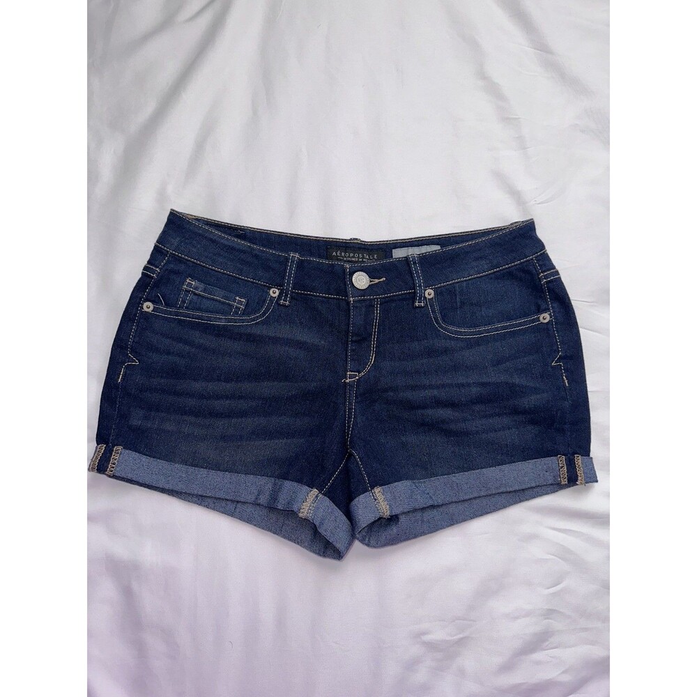 Aeropostale Midi Blue Denim Cuffed Shorts Size 4 Cotton Rayon Poly Spandex